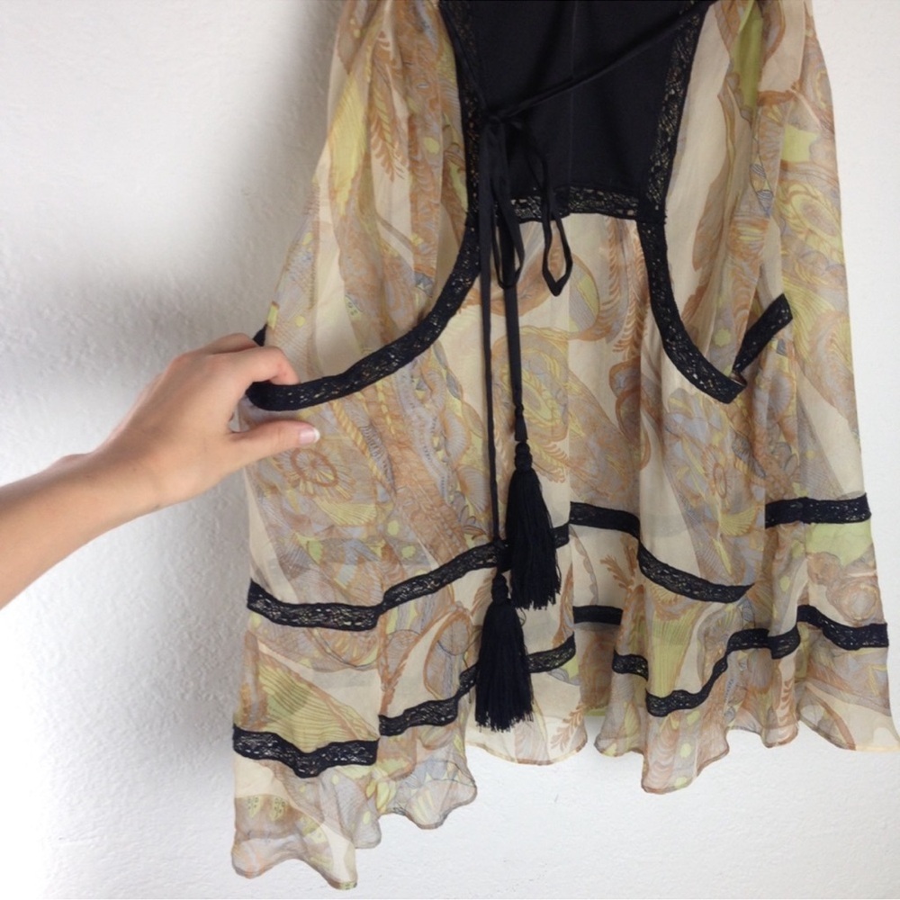 🌙Women’s Zara Sheer Silk Paisley Cover Up Dress with Tassels✨ - Picture 3 of 9